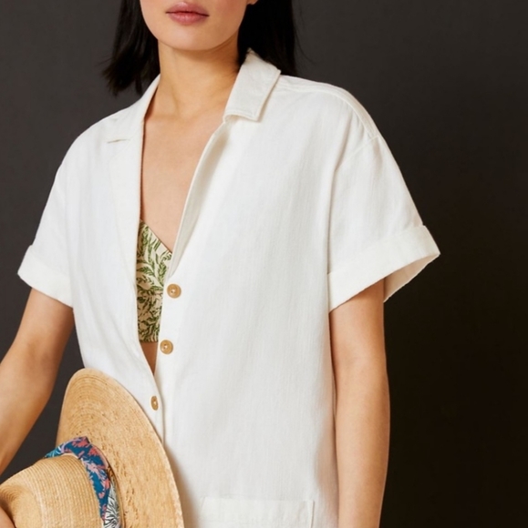 Pilcro Linen‎ Blend Shirtdress Small Mustard Relaxed Button Collar Pocket Tunic - Picture 10 of 12